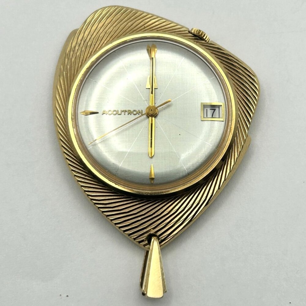 Bulova Accutron 10k Gold Filled Silver Linen Dial Pendant Watch - NOT WORKING